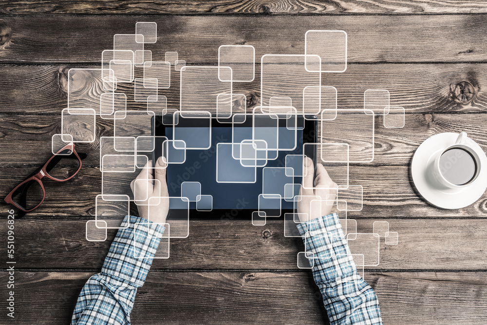 Aufkleber concept of social communication and networking with media user interface