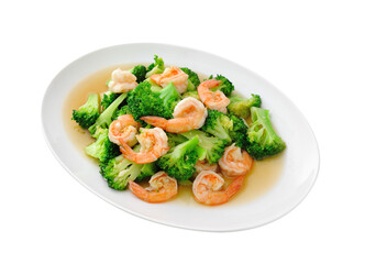 Thai healthy food stir-fried broccoli with  shrimp on transparent png