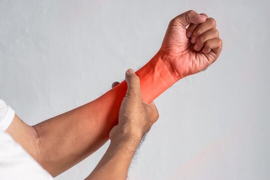 Inflammation of the upper arm. Concept of forearm pain, strain, sprain or injury.