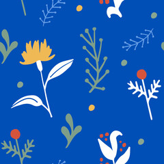 Fototapeta na wymiar Vector seamless pattern with doodle flowers, Ukrainian folk motifs, cute background for textiles, banners, pillows, etc.