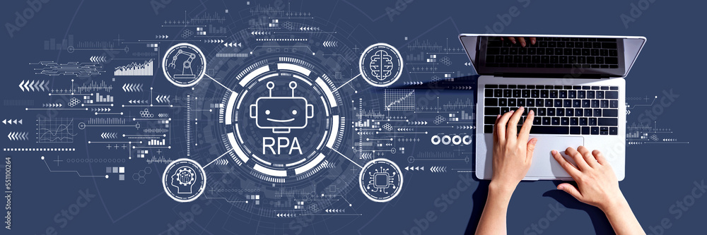 Aufkleber robotic process automation rpa theme with person using a laptop computer