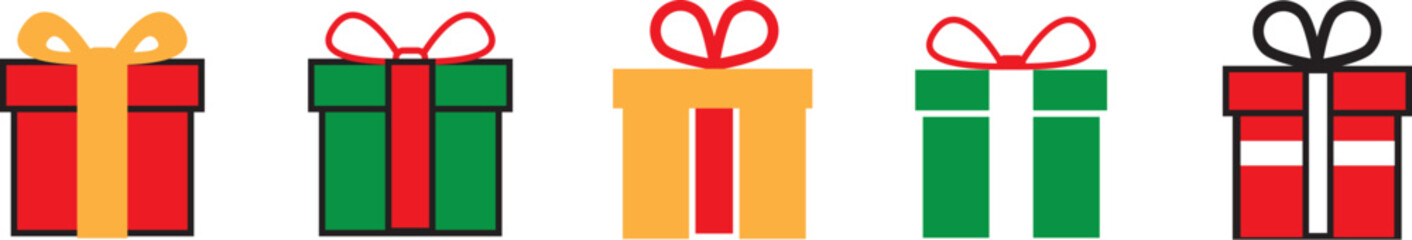 Colorful gift boxes set. Vector illustration of cute present boxes on white background. Flat design style.