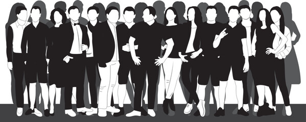 silhouette black and white people, crowd design vector isolated