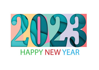 2023 happy new year.Paper cut 2023 word for new year festival.card,happy,Vector concept luxury designs and new year celebration.