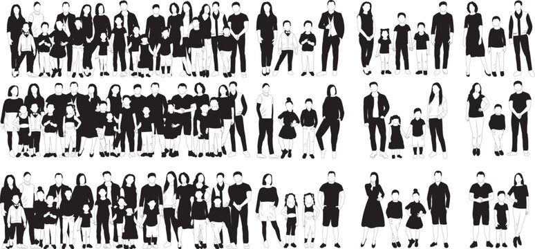 silhouette black and white family, crowd design