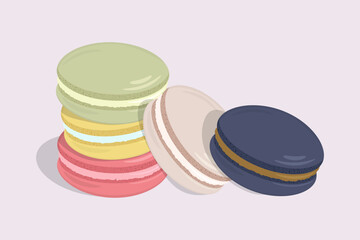Stack of Colorful Macaroons. Different Cake macaron. Flat style, Vector illustration for Banners, Prints, flyers, add.