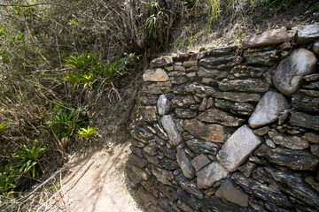white rocs in one of the terraces in ruins of Choquequirao, an Inca archaeological site in Peru, similar in structure and architecture to Machu Picchu.