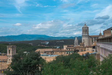 Fototapeta na wymiar top view of the old town of Girona. Catalonia. Historical architecture.