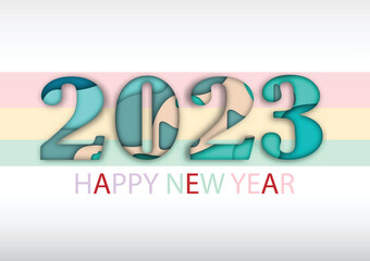 2023 happy new year.Paper cut 2023 word for new year festival.card,happy,Vector concept luxury designs and new year celebration.