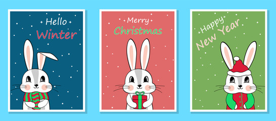 Fototapeta na wymiar New Year cards. Christmas. Vector design. Postcard. Gift card. Bunny 2023