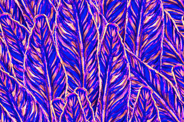 Bird of Paradise Seamless Pattern for Swimwear. Blue and Magenta Strelitzia Feminine Exotic Design.  Bird-of-Paradise Spring-Summer Tile Tropical Leaf Background. Large Polynesia Floral Print.