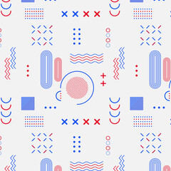 Memphis geometric patterns used for wallpaper background. Fashion 80s 90s design, style art background or modern design with basic shapes. retro elements for web, vector blue background.	