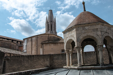 Girona medieval city, Banys Arabs or Arab baths from the outside, Costa Brava of Catalonia in the Mediterranean. Spain.