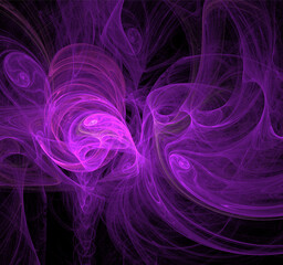bright abstract background of glowing weaves of purple lines on a dark background, design, illustration