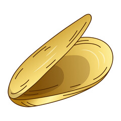 Sketch gold color luxury Mussel seashell isolated on white background.