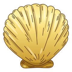 Sketch gold color luxury sea Scallop seashell isolated on white background.