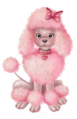 Cute pink poodle with a bow
