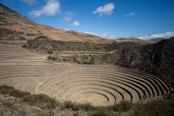 Fototapeta na wymiar Agricultural terraces in the Sacred Valley. Moray in Cusco, Sacred Valley, Peru