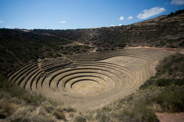 Fototapeta na wymiar Agricultural terraces in the Sacred Valley. Moray in Cusco, Sacred Valley, Peru