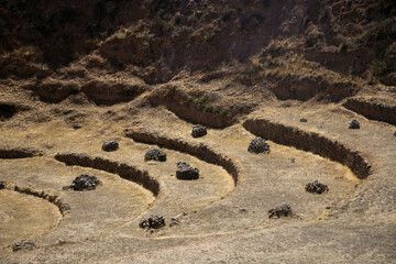 Agricultural terraces in the Sacred Valley. Moray in Cusco, Sacred Valley, Peru