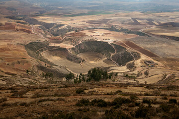 Naklejka premium Agricultural terraces in the Sacred Valley. Moray in Cusco, Sacred Valley, Peru