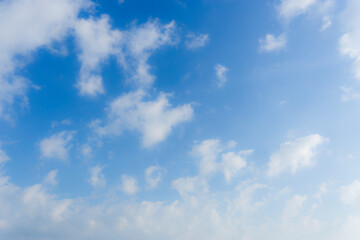 Naklejka na ściany i meble Blue sky with cloud and bright light. Wide summer background. Blue sky and cloud gradient with white background. Beautiful clear sky and cloud.
