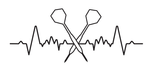Heartbeat wave. Cartoon dart arrows for dart board game. Successful business strategy concept. Targeted strategies. Success, goals. Dartboard, the darts on the target, arrow darts 