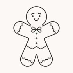Simple line illustration of a gingerbread man.