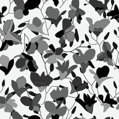 Seamless black and white floral seamless pattern