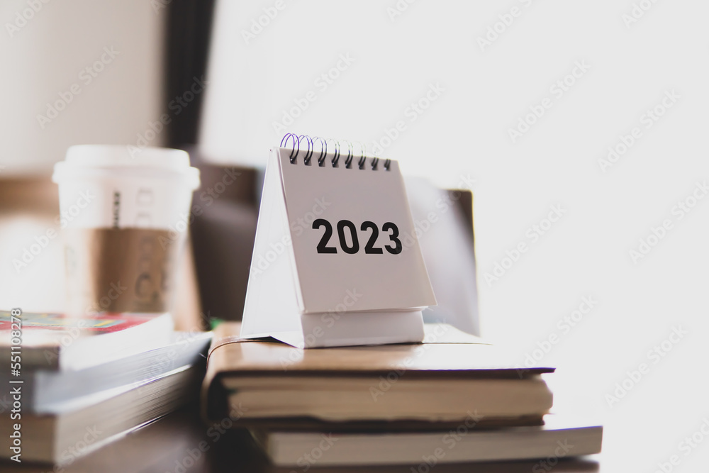 Poster 2023 number on calendar concept of go to next year on 2023