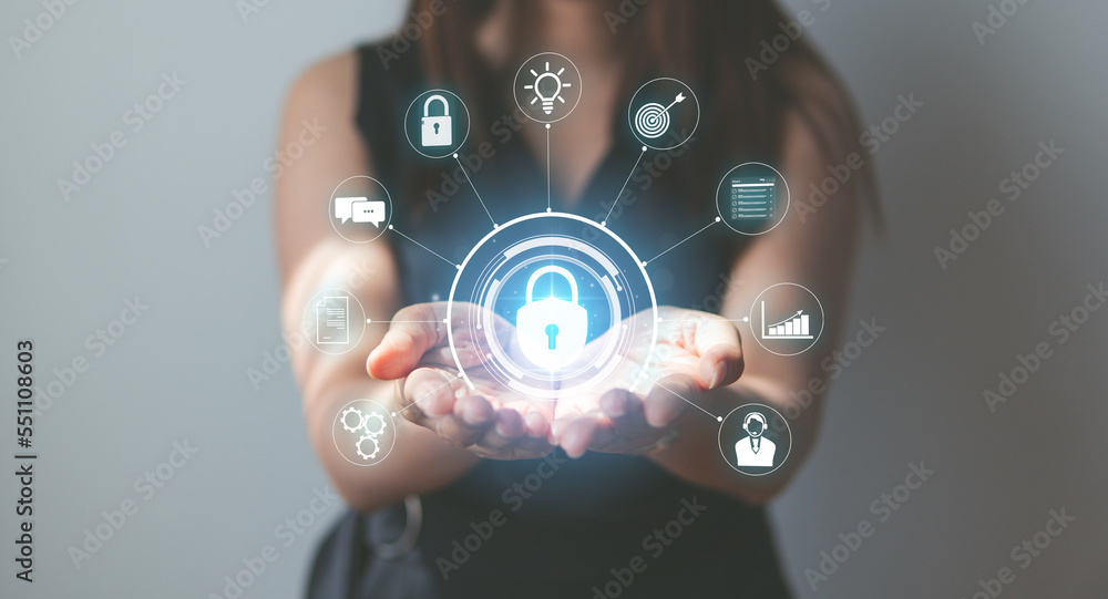 Aufkleber concept of security data network, prevent online identity theft.