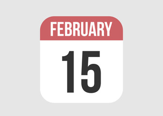 15 february icon isolated on background. February vector for day of week and month in red.