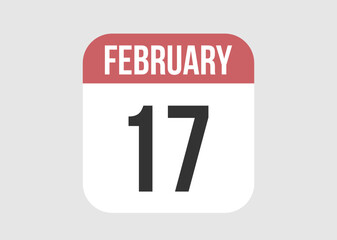 17 february icon isolated on background. February vector for day of week and month in red.