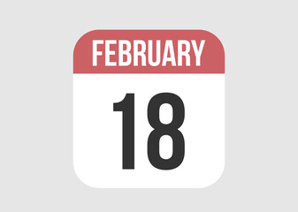 18 february icon isolated on background. February vector for day of week and month in red.