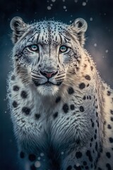 Fototapeta na wymiar White leopard portrait under the snow 