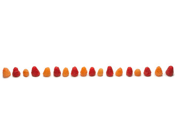 Tasty raspberries isolated on  white background.