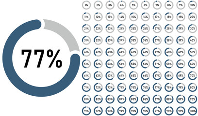 Set of circle percentage diagrams from 0 to 100 for infographics. Vector illustration.
