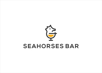 seahorses bar logo design vector