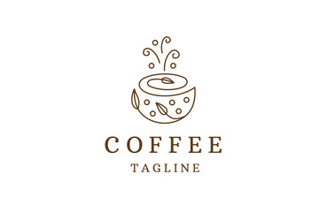 Nature coffee line logo icon design template flat vector