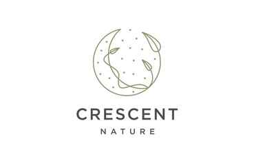 Crescent moon leaf logo design template flat vector