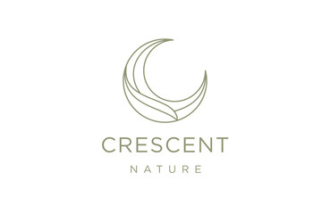 Crescent moon leaf logo design template flat vector