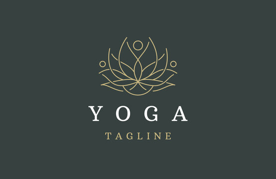 Yoga line logo icon design template flat vector