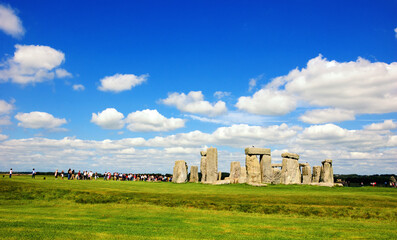 Stonehenge an ancient prehistoric monument in Wiltshire near Salisbury, England, UK. Long line of...