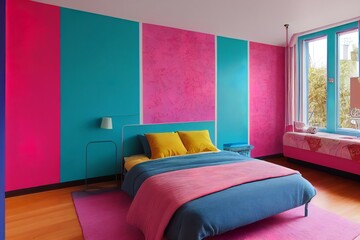 Joyful and colorful living room design illustration
