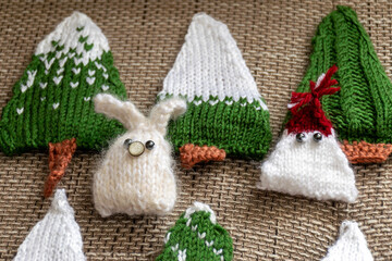 knitted trees and gnomes, knitted Christmas decorations, waiting for Christmas, advent decorations,...