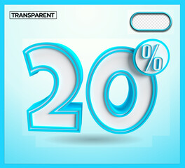 sale discount 3D render object 20% blue color for kids theme, children theme
