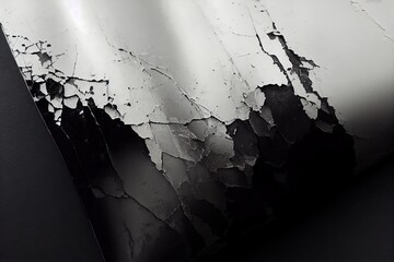 Luxury abstract black background with blots, splashes, cracked paint, stainless stell metallic panel, cracked distressed concrete.