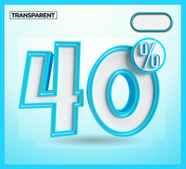 sale discount 3D render object 40% blue color for kids theme, children theme