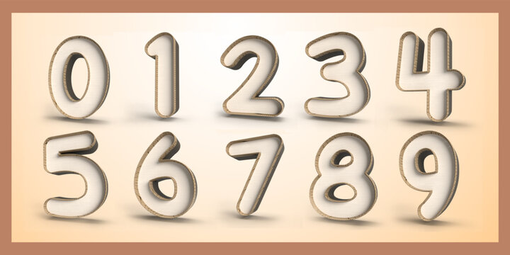 3d render bundle of number 0,1,2,3,4,5,6,7,8,9 wood theme