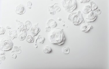 Luxury minimalistic white backround in pastel colour with petals, flowers, leaves, roses.